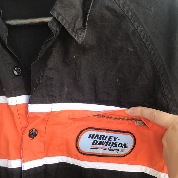 Harley Davidson Racing Black and Orange Short Sleeve Button Down Shirt - Picture 10 of 10